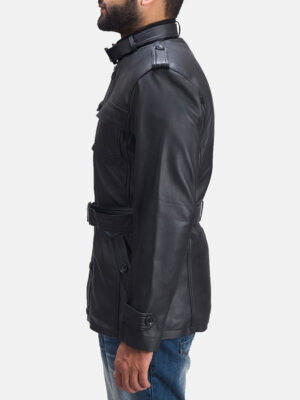 Men's Black Leather 3/4 Jacket