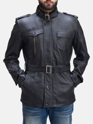 Men's Black Leather 3/4 Jacket