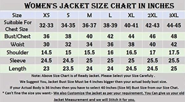 Women Jacket Size Chart