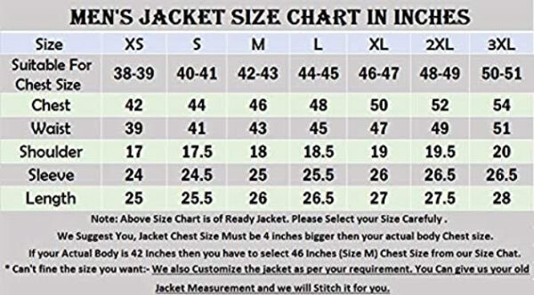 Mens jacket size chart