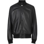 Men's Black Leather Bomber Jacket