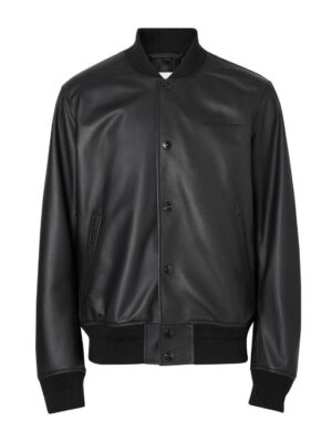 Men's Black Leather Bomber Jacket