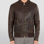 Brown Lambskin Men's Bomber Jacket