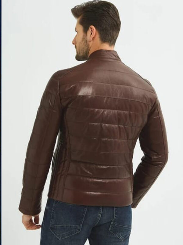Men's Brown Leather Puffer Jacket