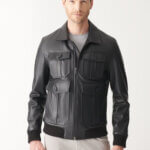 Black Lambskin Men's Bomber Jacket