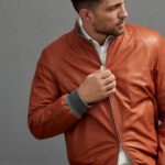 Men's Tan Leather Bomber Jacket