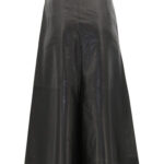 Women Long Flair Leather Skirt