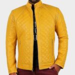 Mens Yellow Genuine Lambskin Motorcycle Leather Jacket