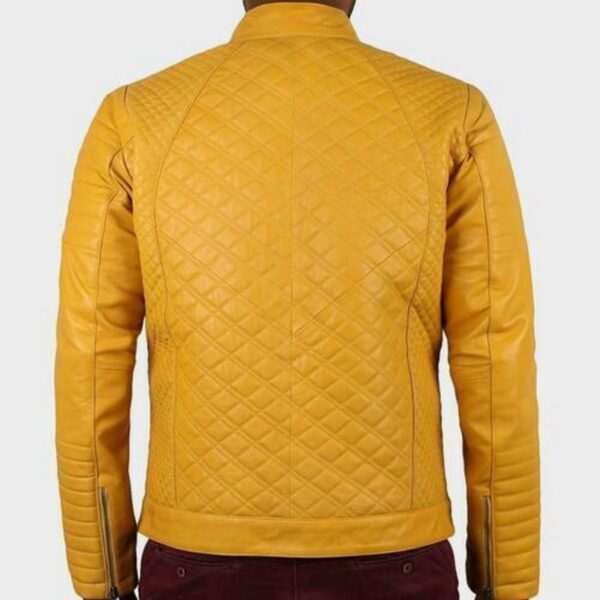 Mens Yellow Genuine Lambskin Motorcycle Leather Jacket