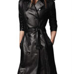 Women Black Leather Trench Coat