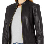 Women Black Leather Short Jacket