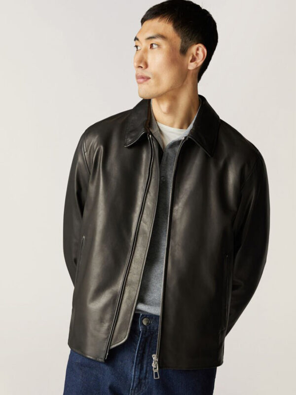 Men's Black Leather Over sized Jacket