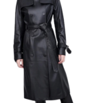 Women's Black Leather Long Trench Coat