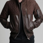 Brown Leather Bomber Jacket
