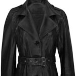 Tomilor Women's Black Leather Trench Coat