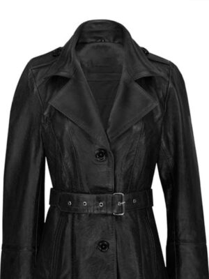 Tomilor Women's Black Leather Trench Coat