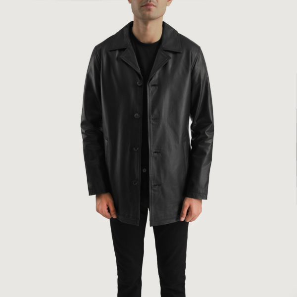 Men's Black Leather Long Jacket