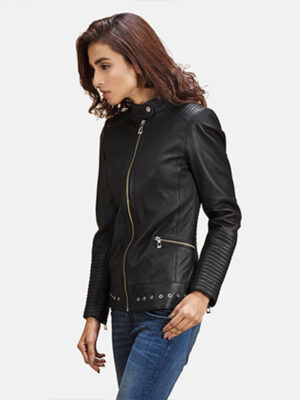 Women Black Leather Biker Jacket