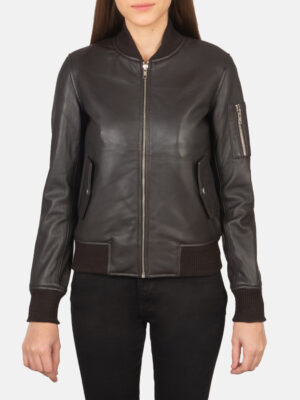 Tomilor Women's Black Leather Bomber Jacket