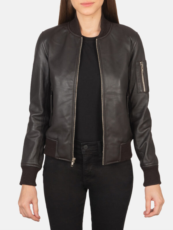 Tomilor Women's Black Leather Bomber Jacket