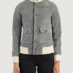 Tomilor Women's Grey Suede Bomber Jacket