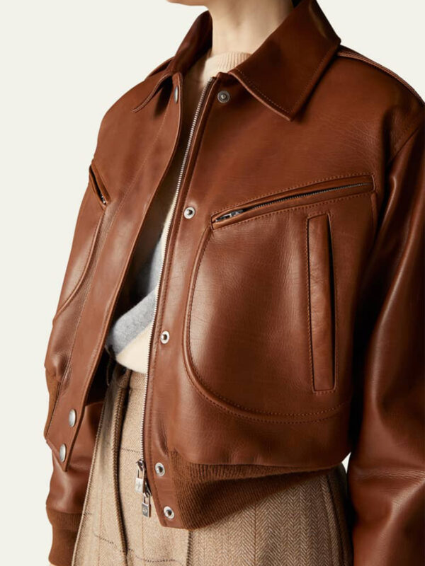 Tomilor Women's Tan Leather Bomber Jacket