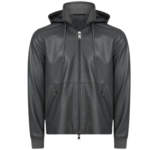 Men's Grey Leather Hooded Jacket