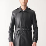 Lambskin Men Belted Long Jacket