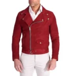 Men's Red Suede Leather Biker Jacket