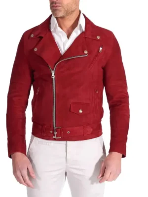 Men's Red Suede Leather Biker Jacket