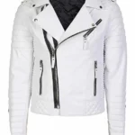 Men's White Leather Biker Jacket