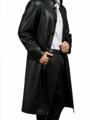Men's Black Leather Over Coat