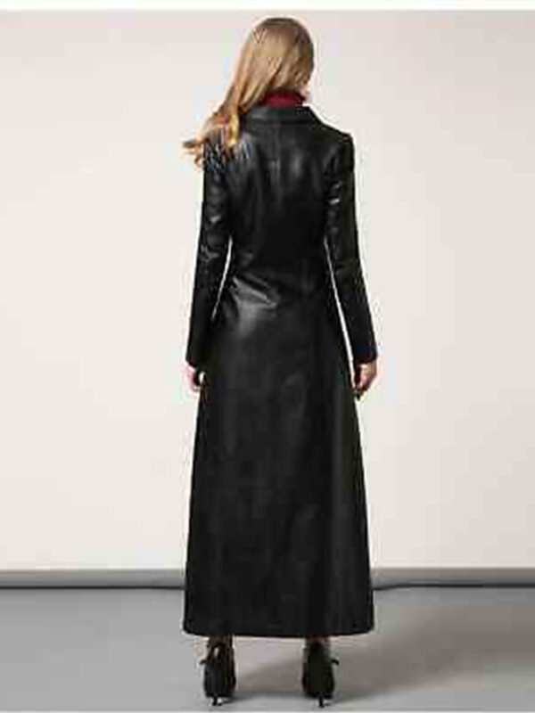 Women Black Leather Trench Coat