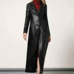 Women Black Leather Trench Coat