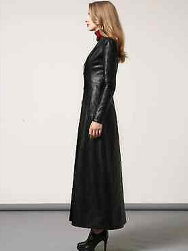 Women Black Leather Trench Coat
