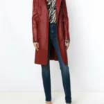 Women's Red Leather Trench Coat