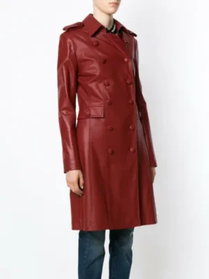Women's Red Leather Trench Coat