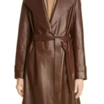 Women's Brown Leather Trench Coat