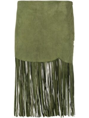 Women's Green Suede Leather Top and Skirt Dress