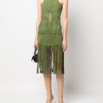 Women's Green Suede Leather Top and Skirt Dress