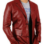 Men's Red Leather Blazer