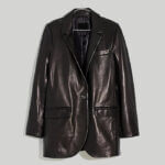 Women Black Genuine Leather Over sized Blazer Coat