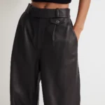 Women Black Leather Straight Fit Trouser