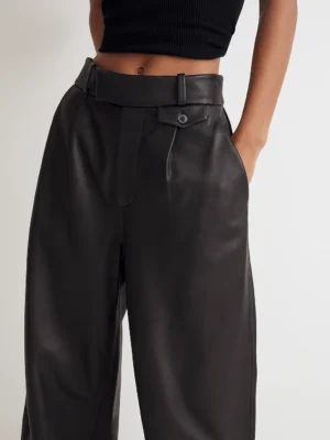 Women Black Leather Straight Fit Trouser
