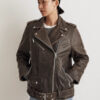 Women's Two Tone Vintage Leather Biker Jacket