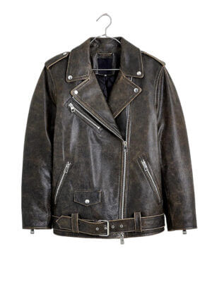 Women's Two Tone Vintage Leather Biker Jacket
