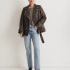 Women's Two Tone Vintage Leather Biker Jacket