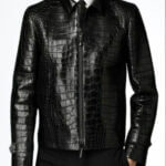 Men's Croco Print Leather Short Jacket