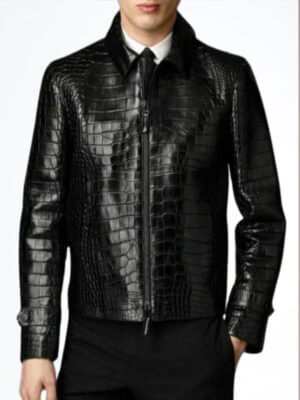 Men's Croco Print Leather Short Jacket