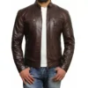 Tomilor Men's Brown Leather Biker Jacket